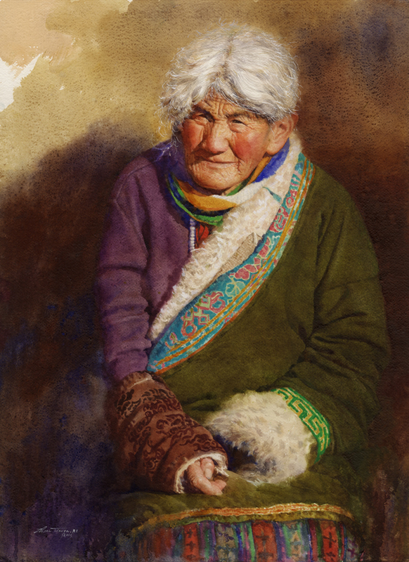 Tibetan Old Amah II,76X56cm,watercolor,2018