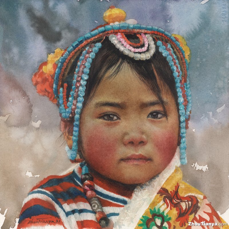 Tibetan Little Girl,31x31cm,watercolour